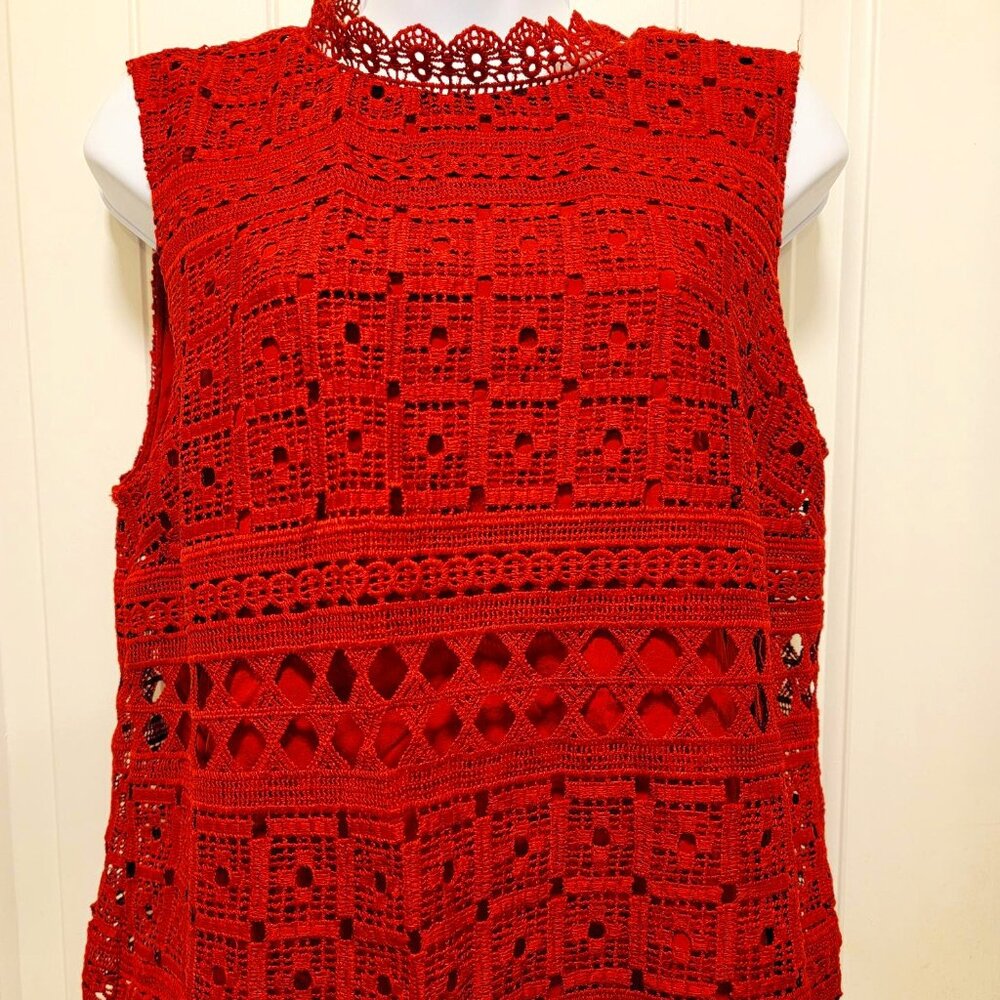 Daniel Rainn Red Crochet Lace Sleeveless Blouse Top Size M